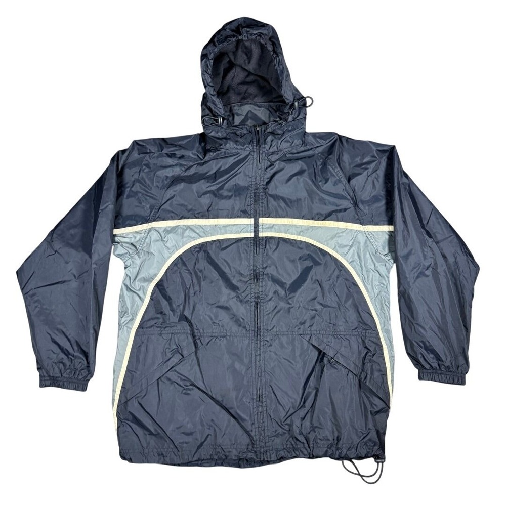 TEK GEAR Men's Windbreaker Jacket Hooded Navy Blue Lightweight Size‎ M